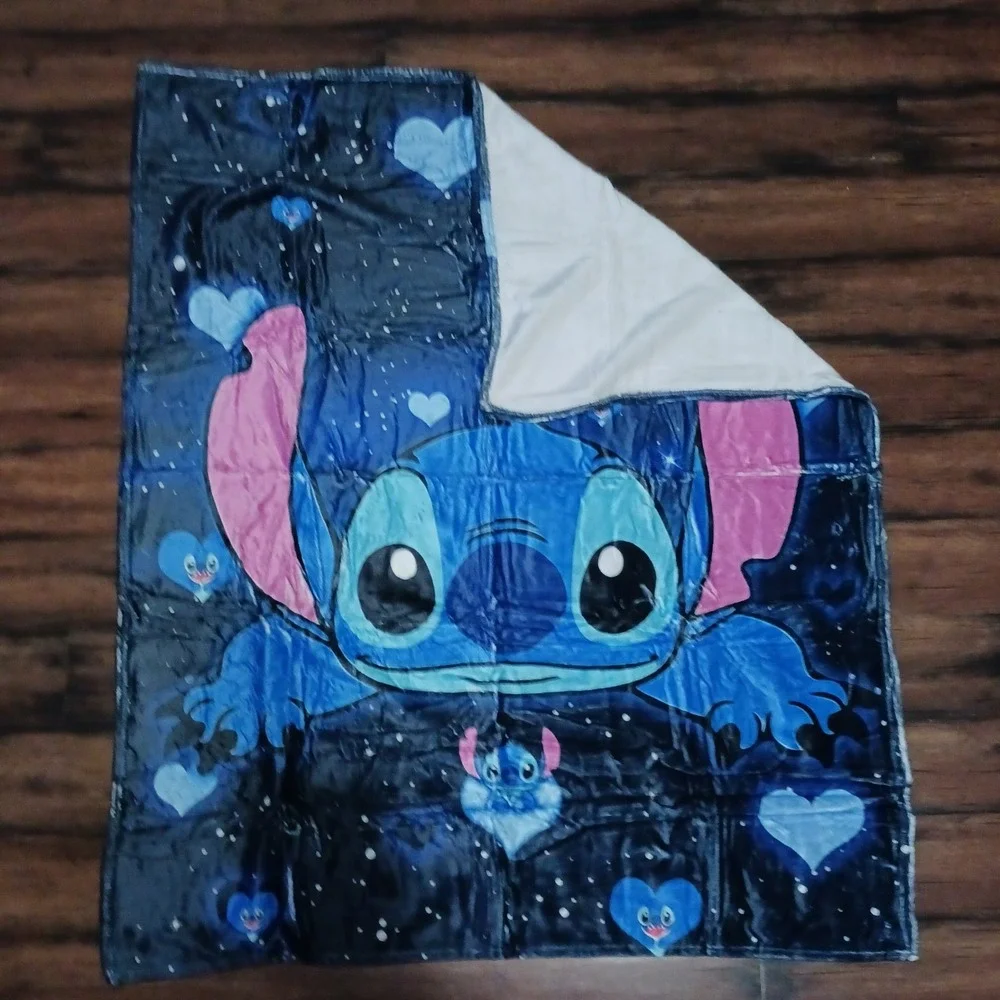 Disney Lilo & Stitch Galaxy Hearts Fleece Throw Blanket 50x40 Blue